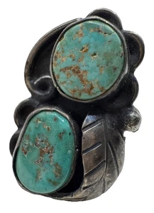 Vintage Royston Turquoise Native American Sterling Feather Ring S8•6.2g - Picture 1 of 17
