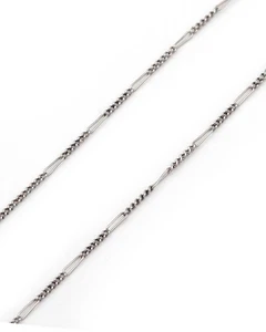 Platinkette mit abwechselndem rechteckigem Netz, alte Kette, Antikschmuck - Bild 1 von 4