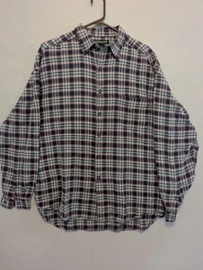 Y2K VINTAGE Structure Mens Size XL Button Up Plaid Flannel Shirt Red Blue Grey - Picture 1 of 10