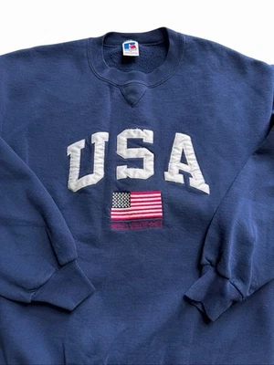 Sudadera Atlética Russell De Colección Azul Cuello Redondo Hecha en EE. UU. XL Años 90 Foto 1 de 4