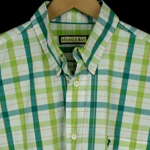 MOBILE BAY LONG SLEEVE SHIRT LIGHTWEIGHT COTTON GREEN TEAL PLAID PELICAN AL M - Picture 1 of 7