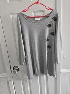 Quacker Factory Plus Blusentop Shirt mit Pfotenabdruck 3X - Bild 1 von 7