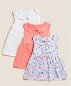 BNWT M&S 3 Pack Girls Summer Tops, Size 3-4years, Peter Pan Collar, RRP: £18 - Picture 1 of 2