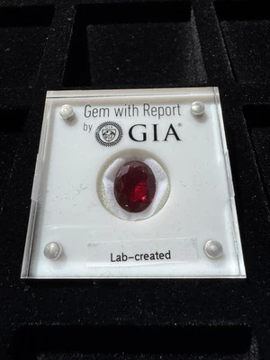Rubi vermelho cultivado em laboratório corte oval 10,36 ct com relatório GIA grátis e frete 15x12 mm - Imagem 1 de 2