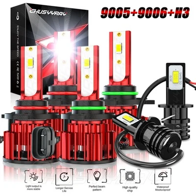6x 9005+9006+H3 LED Headlight Kit fit 2005-2010 Cadillac STS Hi Low Fog Bulbs - Image 1 of 4