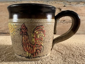Signed Folk Art Pottery Rooster Coffee Cup/Mug Glazed - Picture 1 of 8