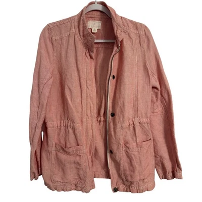 Caslon Women's S Boho Chic Candy Stripe Pink Seersucker Zip Utility Jacket - Image 1 of 4