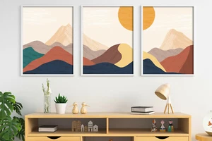 Mid century mountain wall prints, modern mountain landscape wall art, wall decor - Picture 1 of 13