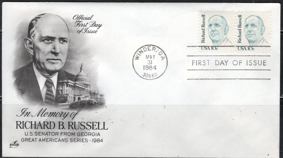 US Scott #1853 "Richard B. Russell", First Day Cover, ArtCraft Cachet - Image 1 of 1