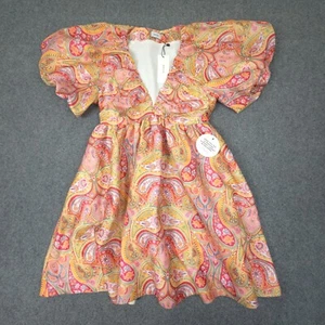 SHEIKE Dress Womens 6 white Pink Holly Paisley puff sleeves V neck summer Size 6 - Picture 1 of 9
