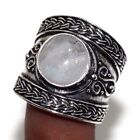 925 Silver Plated-Rainbow Moonstone Ethnic Ring Jewelry US Size-FreeSize AU o122