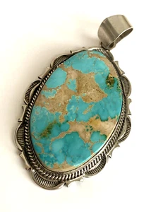 Navajo Cecil Atencio Stabilized Kingman Turquoise and Sterling Silver Pendant - Picture 1 of 6