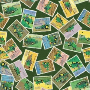 Fat Quarter John Deere Tractor Stamps Toss 100% Cotton Quilting Fabric - Picture 1 of 1