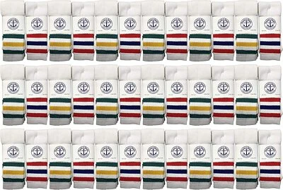 36 PK Women's Cotton White Striped Tube Socks, Referee Style 9-11 - Image 1 of 4