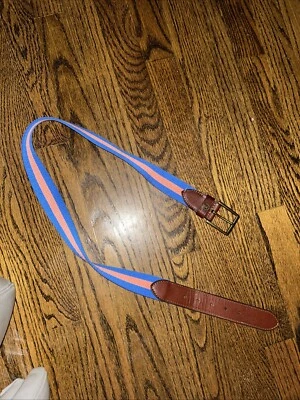 Cinturón Southern Tide Ribbon 30 Rayas Lona Cuero Azul Amarillo Preppy Foto 1 de 4