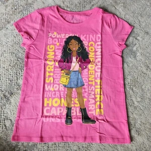 NEW Children's Place T Shirt Girls Medium 7 / 8 Pink Short Sleeve Black African - Picture 1 of 4