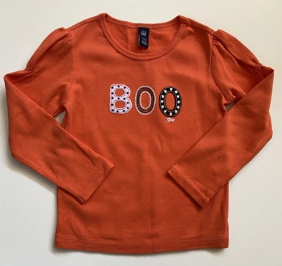 Camisa Top Baby Gap Niñas Manga Larga Naranja BOO Halloween Talla 4 Años Nueva con Etiquetas Foto 1 de 2