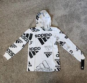 NEW! Kids size 7 Adidas Graphic long sleeve T-Shirt with hood White  - Picture 1 of 4