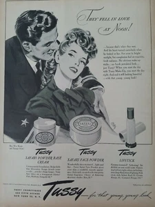 1944 Tussy cream face powder lipstick vintage Cosmetics romantic WWII ad - Picture 1 of 1