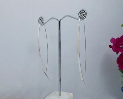 Arc Threader Earrings 925 Sterling Silver, Handmade Women Long Dangle Earrings - Image 1 of 4