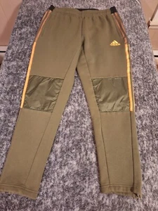Adidas Boys Sz Large Army Green/Yellow Striped Heavy Weight Track Sweat Pants - Picture 1 of 8