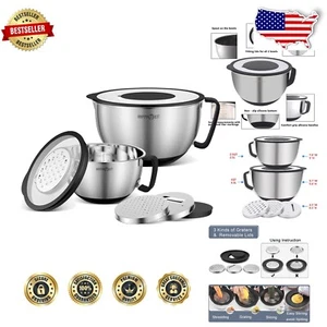 Elegant 3QT Mixing Bowls with Non-Slip Base & Measurement Marks - Set of 2 - Picture 1 of 10