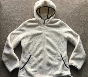 Free Country Ladies M Ivory & Brown Sherpa Jacket Medium Hooded Women's Fleece - Picture 1 of 10