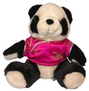 Oso Panda Peluche Juguete Rosa Satinado Brocado Kimono Año Nuevo Realista 8" - Imagen 1 de 13