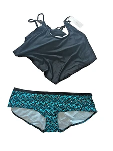 Rosegal/Curvy Kate UK 24 Negro Mezcla Almohadillas Extraíbles Pañuelo Tankini Set - Imagen 1 de 6