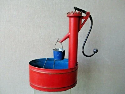 Tin toy hand water pump toleware painted tole bucket antique kitchen miniature - Image 1 of 4