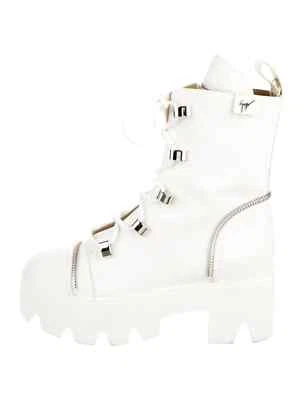 GIUSEPPE ZANOTTI Juliett White Leather Lace-Up Ankle Boots Size 8.5 IT 39 Good - Image 1 of 4