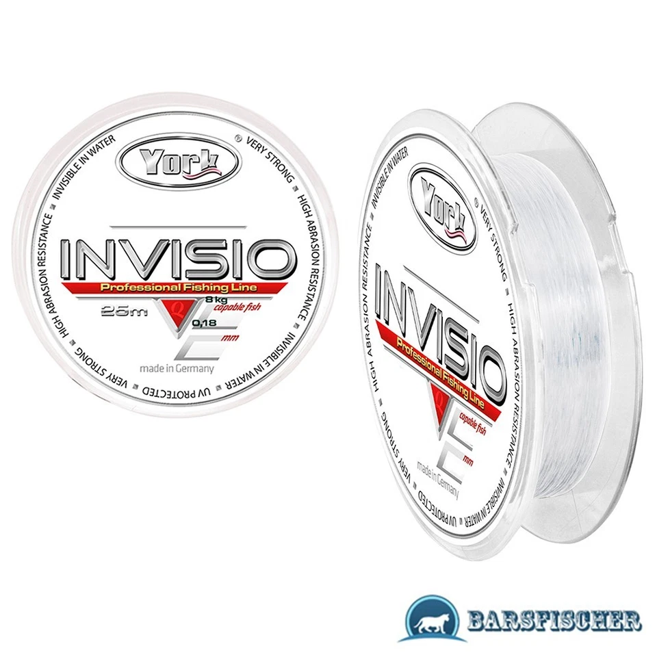 (0,08€/m) 25m YORK INVISIO VORFACHMATERIAL, FLUOROCARBON COATED MONOFIL SCHNUR