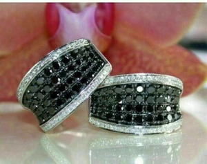 2Ct Round Lab-Created Diamond Cluster Huggie Hoop Earrings 14K White Gold Plated - Picture 1 of 3