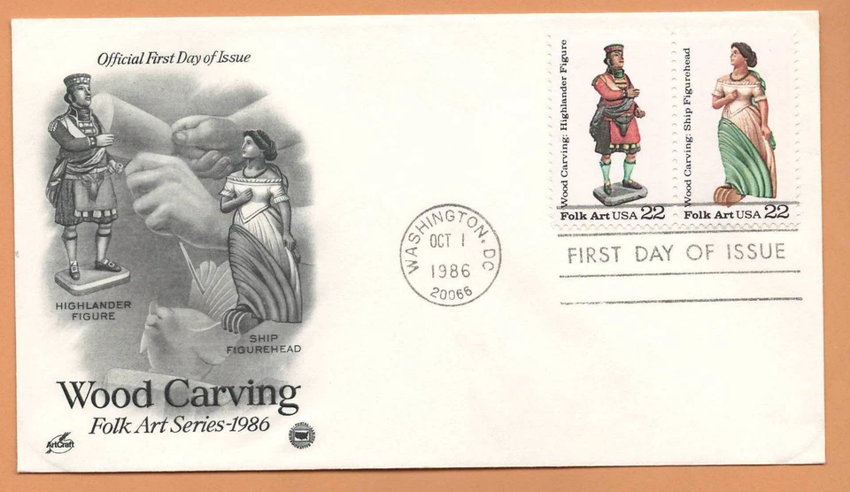 US 1986 V.F. FDC The Postal Commemorative Society " Wood Carving " - Image 1 of 1