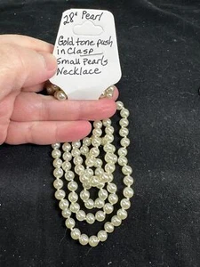 Necklace 28" 2 Strand Pearls Small Beads Knotted Push-In Clasp Vintage M-6777 - Picture 1 of 3