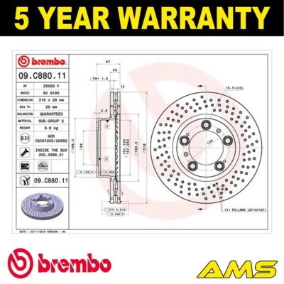 Se adapta a Porsche Boxster 911 Cayman + otros modelos disco de freno delantero Brembo Foto 1 de 4