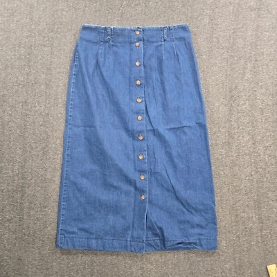 Talbots Women's Midi Denim Skirt Sz 12 W29 x L30 Full Front Button Blue Wash Vtg - Image 1 of 4