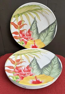 NEW Williams Sonoma Hawaii Melamine Dinner Plates Hibiscus Palms Set Of 4 - Picture 1 of 6