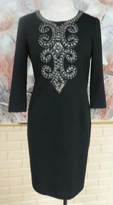 NWOT ELEGANT ELLEN TRACY SZ 6 EMBELLISHED FRONT SHEATH 3/4 SLEEVES BLACK DRESS - Image 1 of 4