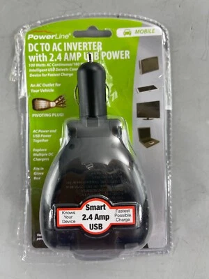 PowerLine DC to AC Inverter with 2.4 Amp USB Power For Your Vehicle OPEN BOX - Image 1 of 2