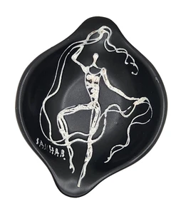 Sascha Brastoff Signed Minos Dancer Black White Small Bowl, 7.25" x 5.5" x 2.25" - Picture 1 of 10