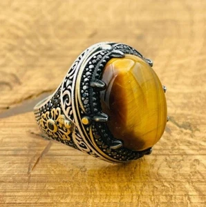 Braunes Tigerauge ovaler Stein Herrenring, 925K Sterlingsilber Herren Schmuck - Bild 1 von 9