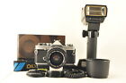 Olympus OM-1 SLR Film Camera Silver W/Zuiko 35-70mm Bounce Grip flash JAPAN #981