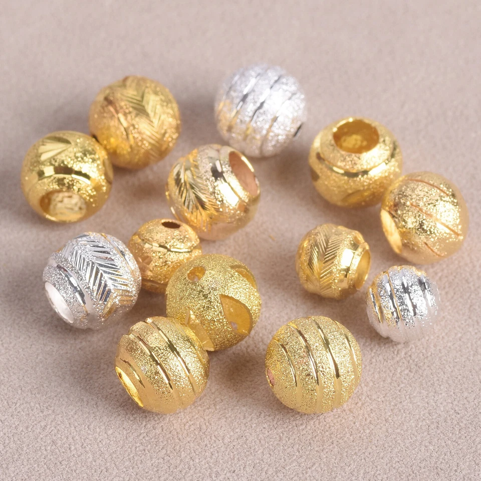 8-10mm Runde Hohlperlen Mattgold/Silber Messing Schmuckperlen Brass Metal Beads - Bild 1 von 4