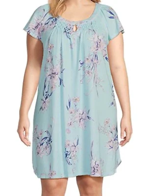New $60 Miss Elaine Aqua Wildflowers COTTONESSA Cap Sleeve Short Nightgown Sz 3X - Image 1 of 4