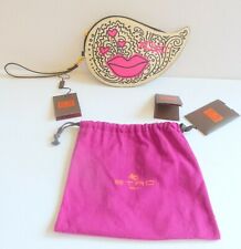 Etro NWT Small White Black Pink Pouchette Wristlet Bag Purse Pouch Retail $575