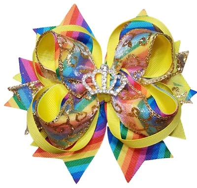 PRINCESS RAINBOW & GOLD Hair Bow - Princess Hair Bow - Cinderella Bow - Image 1 of 4
