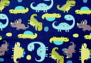 BTY*5 BABY DINOSAURS & EGGS ON BLUE BLIZZARD FLEECE FABRIC 1 YD 60 X 36" - Picture 1 of 2