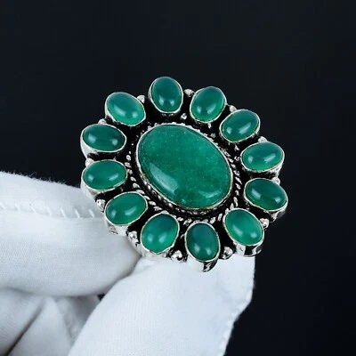 Smeraldo Lab-Created Gemma Fiore Anello, Fatto 925 Argento Sterling Gioielli - Immagine 1 di 3