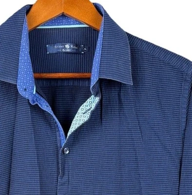 Stone Rose Men’s Shirt XL Navy Blue Geometric Flip Cuff Button Up Long Sleeve - Image 1 of 4